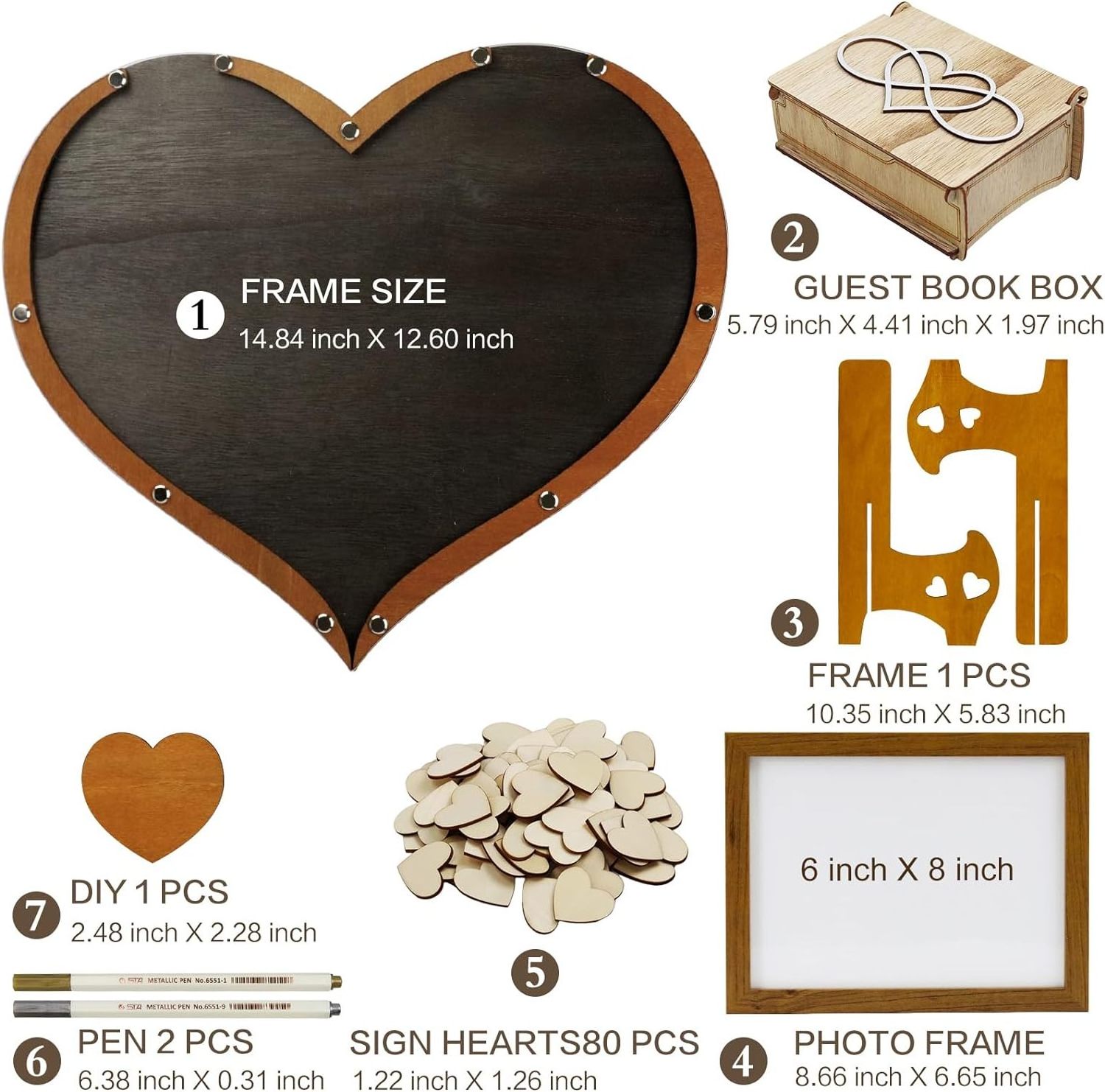 Rustic Wooden Heart Wedding Guest Book Alternative Heart Wedding Guest Book Dropbox with 81 Wooden Hearts Picture Frame