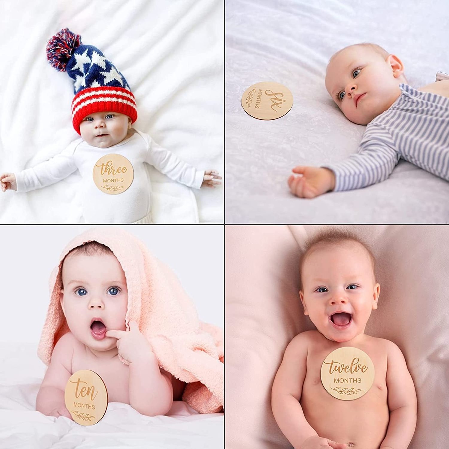 Newborn Photography Props Baby Monthly Milestone Cards Wooden Discs Double Sided Milestone Cards