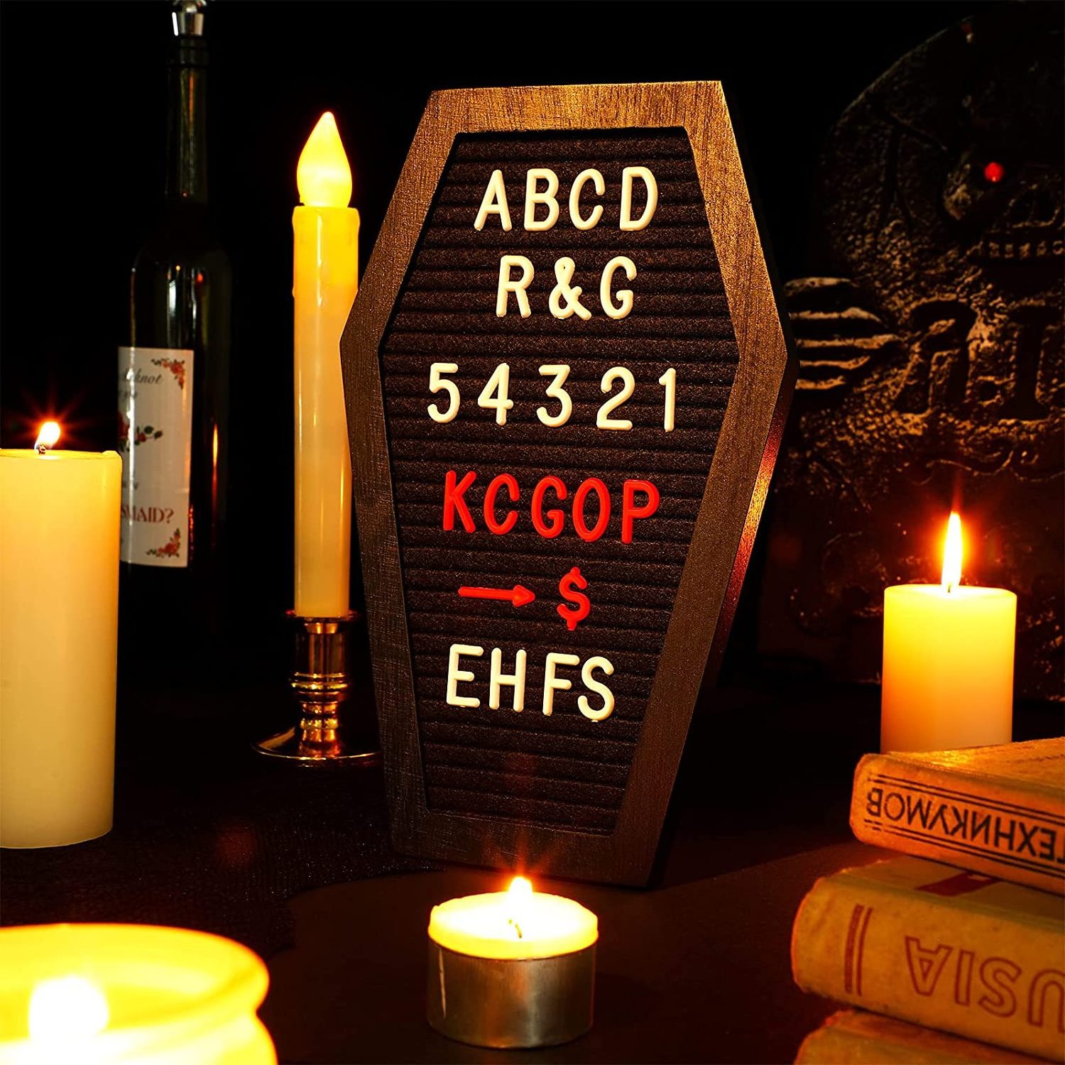 Gothic Decor Message Board Black Felt Coffin Letter Board Felt Changeable Letter Board with Letters and Numbers