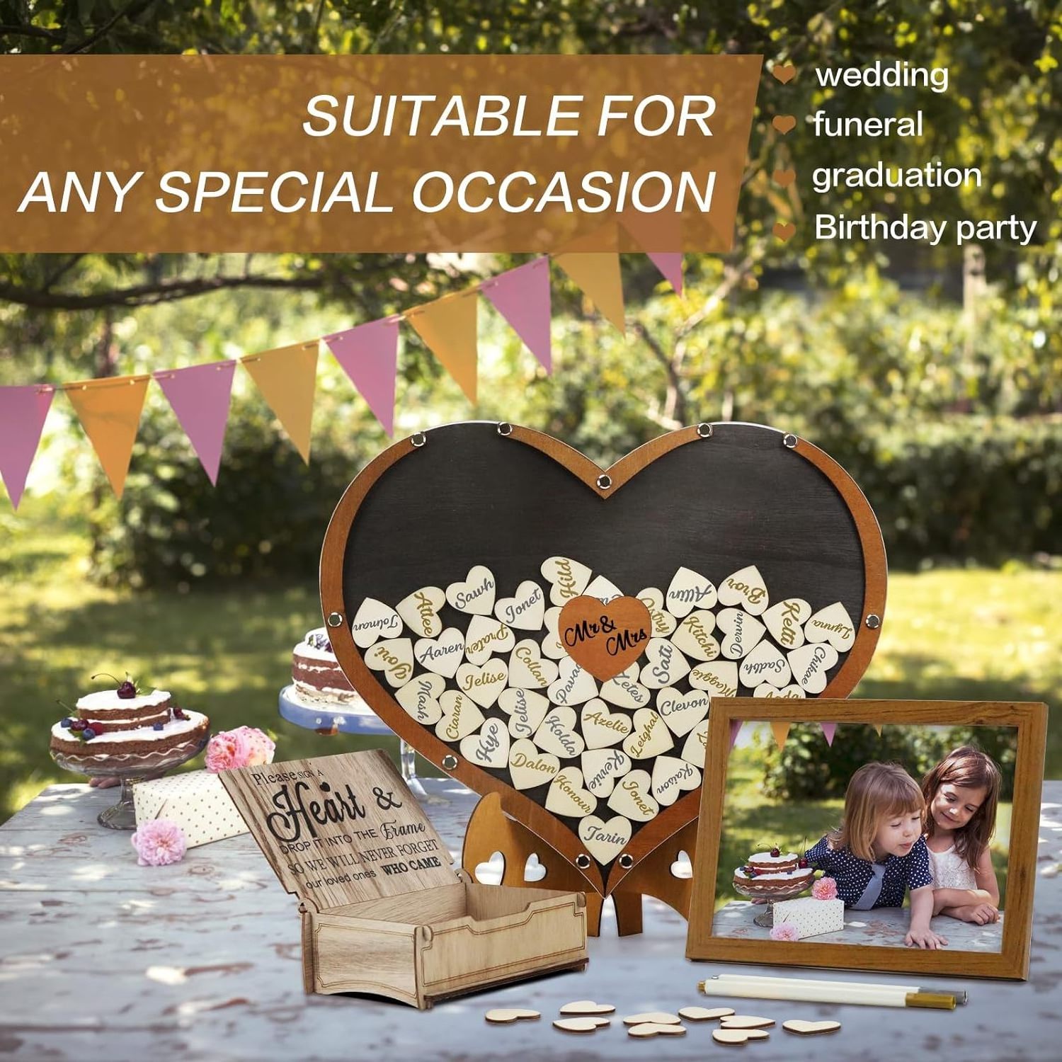 Rustic Wooden Heart Wedding Guest Book Alternative Heart Wedding Guest Book Dropbox with 81 Wooden Hearts Picture Frame