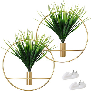 Wall Mounted Green Fake Plants in Metal Hoop Artificial Plants with Gold Metal Round Hanging Hoop for Wall Decor