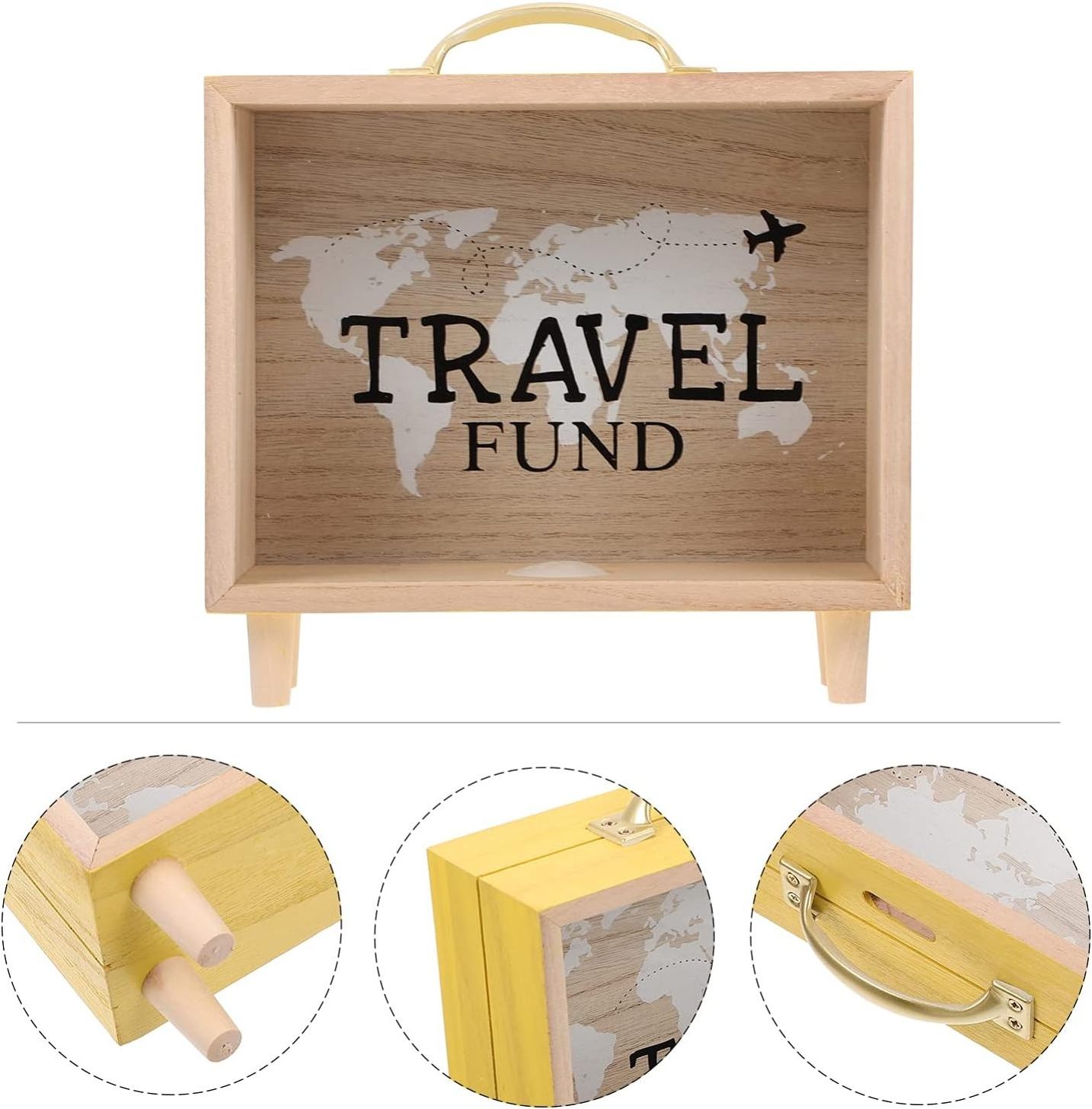 Money Saving Jar Travel Fund Piggy Bank Wooden Suitcase Bank Counting Money Jar Funny Money Bank