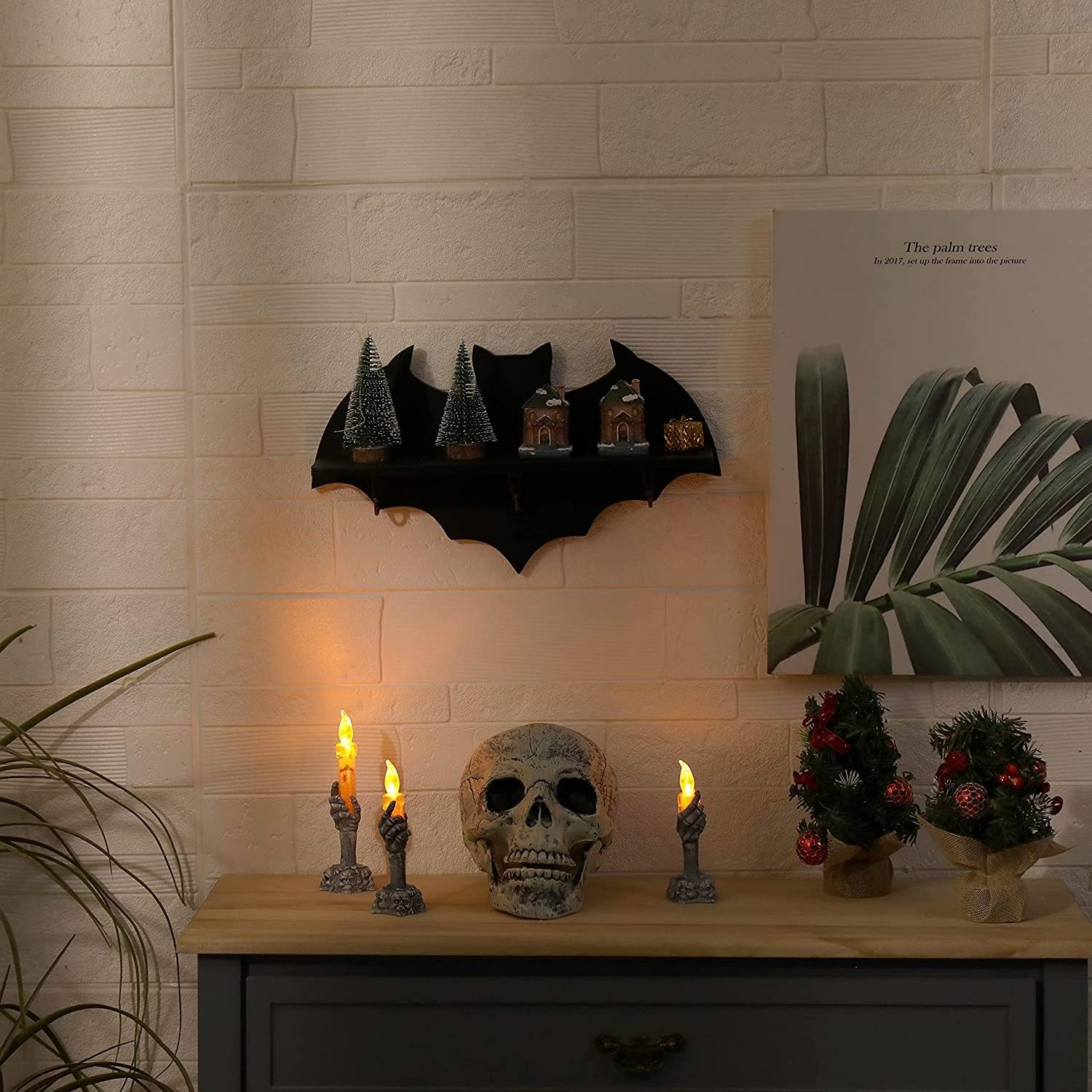 Witchy Room Goth Decor Spooky Floating Wall Hanging Black Wooden Crystal Bat Shelf Coffin Shelf