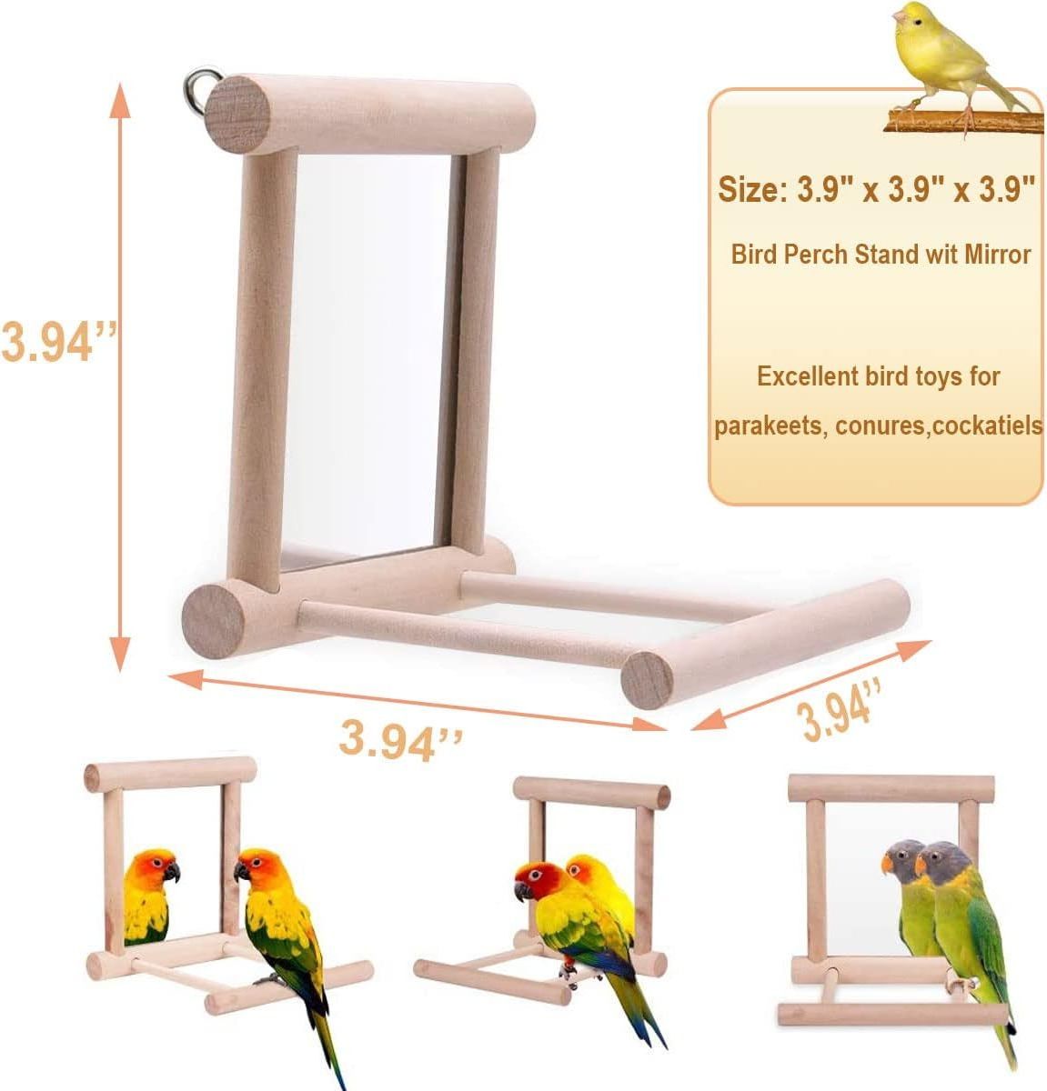 Bird Swing Parrot Cage Toys Swing Hanging Play with Mirror Parakeet Cockatoo Cockatiel Conure Lovebirds Canaries