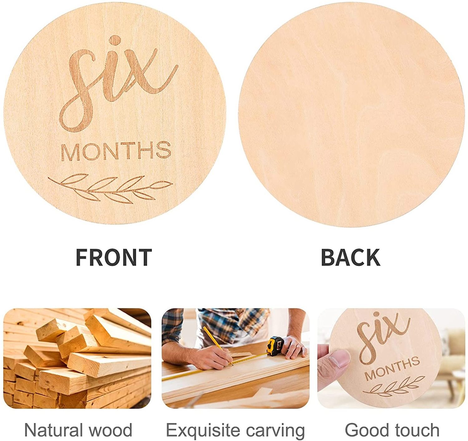 Newborn Photography Props Baby Monthly Milestone Cards Wooden Discs Double Sided Milestone Cards