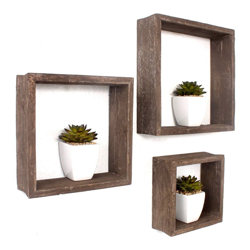 Rustic Hand Crafted Wooden Square Wall Floating Shelves