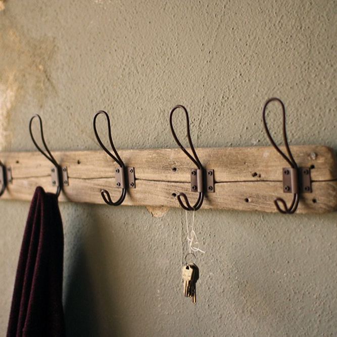 Rustic Style 5 Hook Wall Mount Wooden Coat Rack