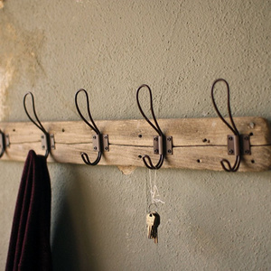 Rustic Style 5 Hook Wall Mount Wooden Coat Rack