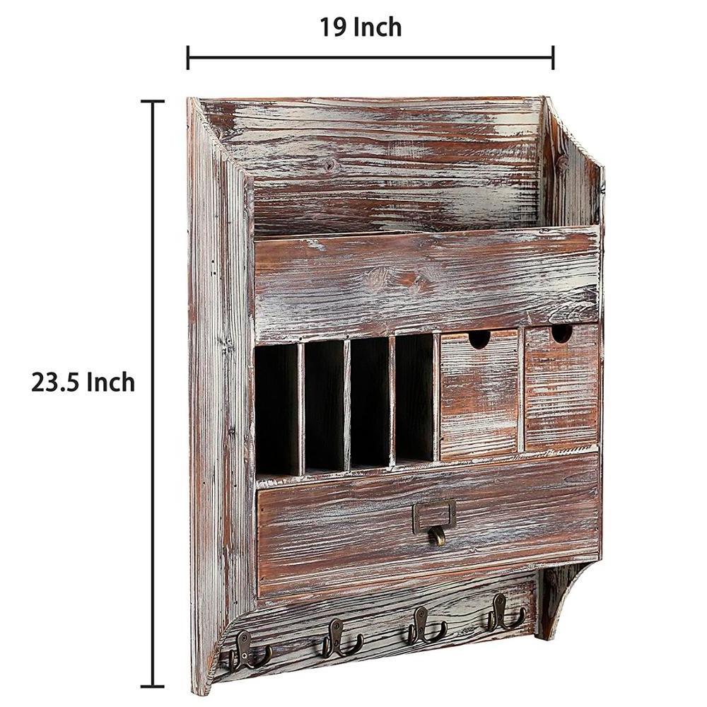 new products Country Rustic Wall Mounted Wood Coat Rack with Mail Slots and 3 Drawers