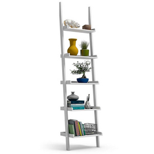 White 5-Tier Multifunctional Modern Wood Book Shelf Home Office Storage Rack Leaning Ladder Wall Shelf