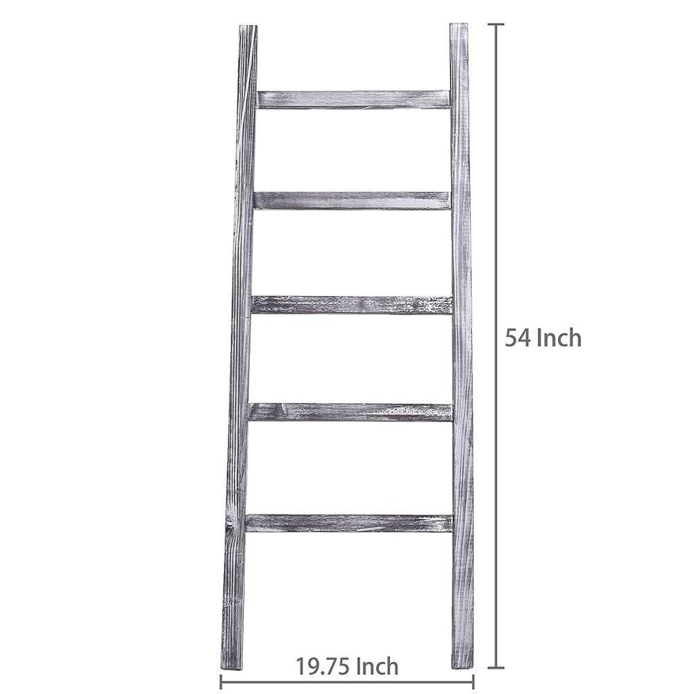 4.5-Foot Weathered Wood Decorative Blanket Ladder Rack Wall Leaning Ladder Shelf