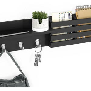 Black Wall Hanging Wood Coat Rack Mail and Key Holder Mail Sorter Organizer For Entryway, Mudroom, Kitchen, Office