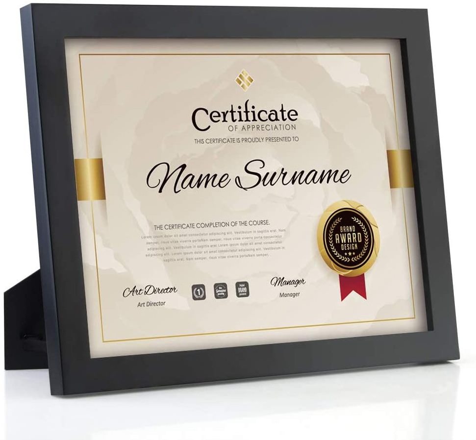 A4 Solid Wood 8.5 x 11 High Definition Glass Document Frame Certificate Frames with Stand