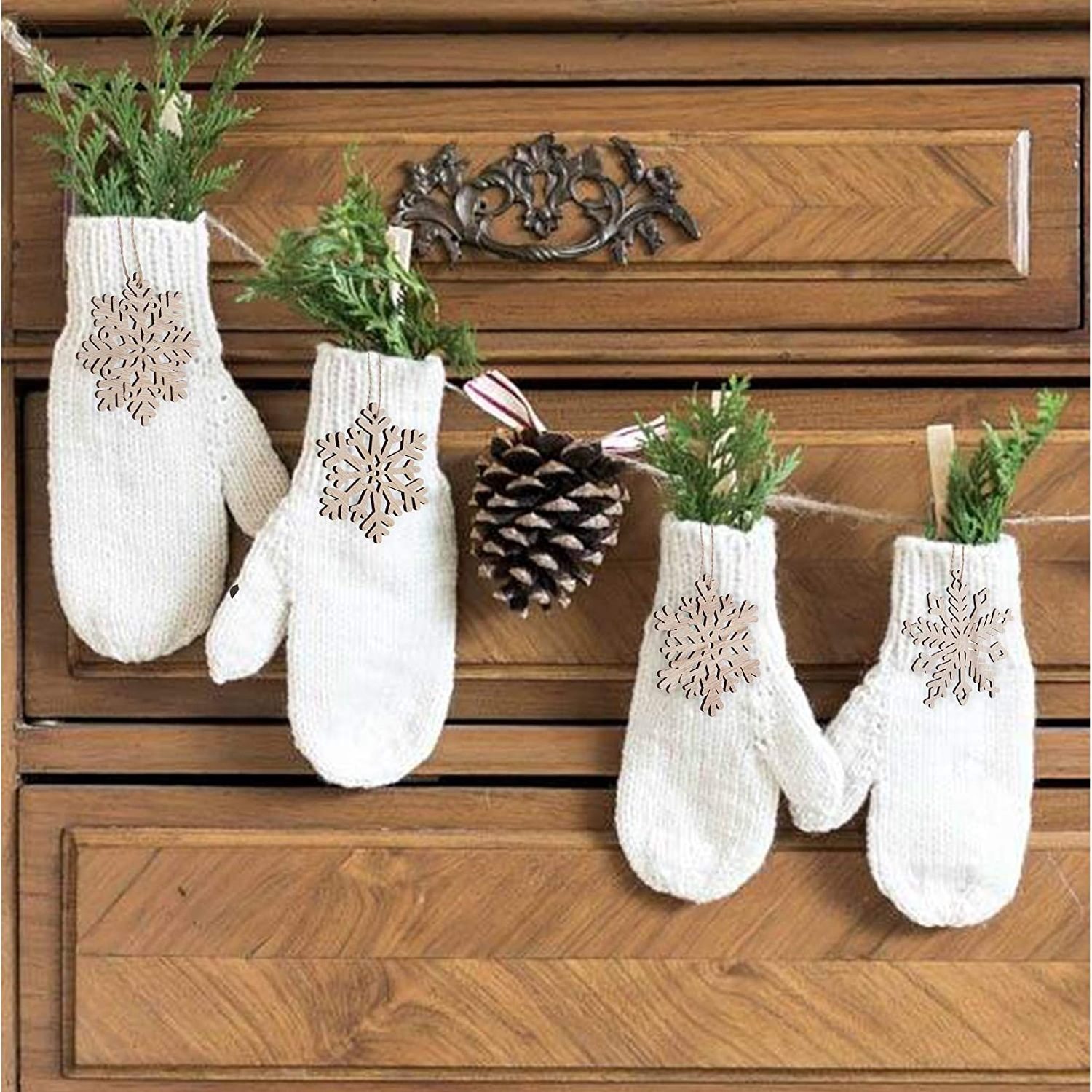 Wooden Snowflakes Ornaments Christmas Tree Hanging Decorations Rustic Ornament Wood Crafts