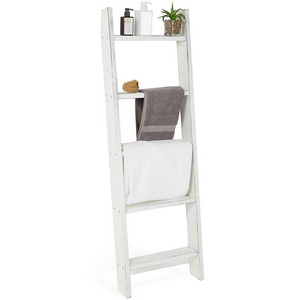 4.5-foot Tall Torched Wooden Ladder Shelf Wood Blanket Ladder Rack Vintage White