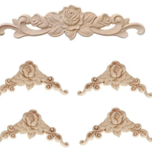 5PCS Wood Carved Onlay Applique Wood Appliques Onlays DIY Carved Furniture Appliques Onlays Unpainted Center Carving Decal