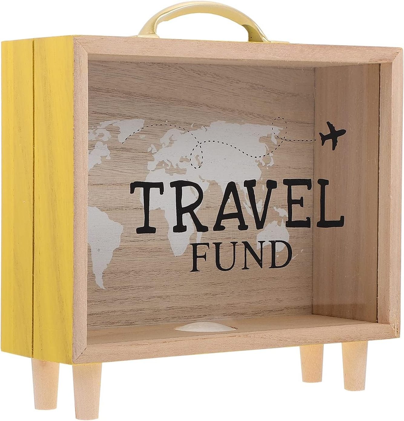 Money Saving Jar Travel Fund Piggy Bank Wooden Suitcase Bank Counting Money Jar Funny Money Bank