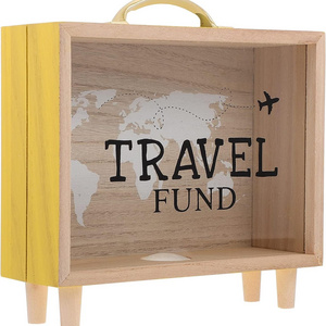 Money Saving Jar Travel Fund Piggy Bank Wooden Suitcase Bank Counting Money Jar Funny Money Bank