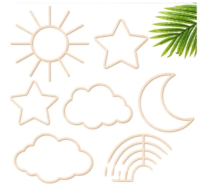 7 Pcs Boho Nursery Sun Cloud Wall Decor Wooden Nursery Wall Decor Moon and Stars Decor Wood Rainbow Wall Art for Nursery