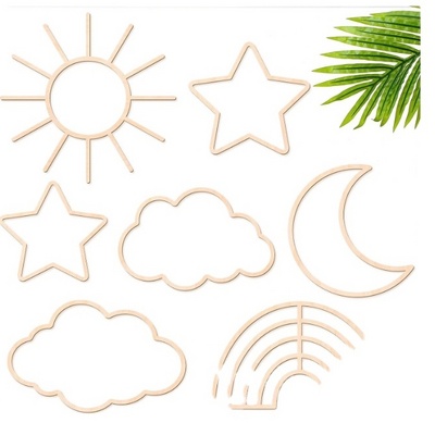 7 Pcs Boho Nursery Sun Cloud Wall Decor Wooden Nursery Wall Decor Moon and Stars Decor Wood Rainbow Wall Art for Nursery