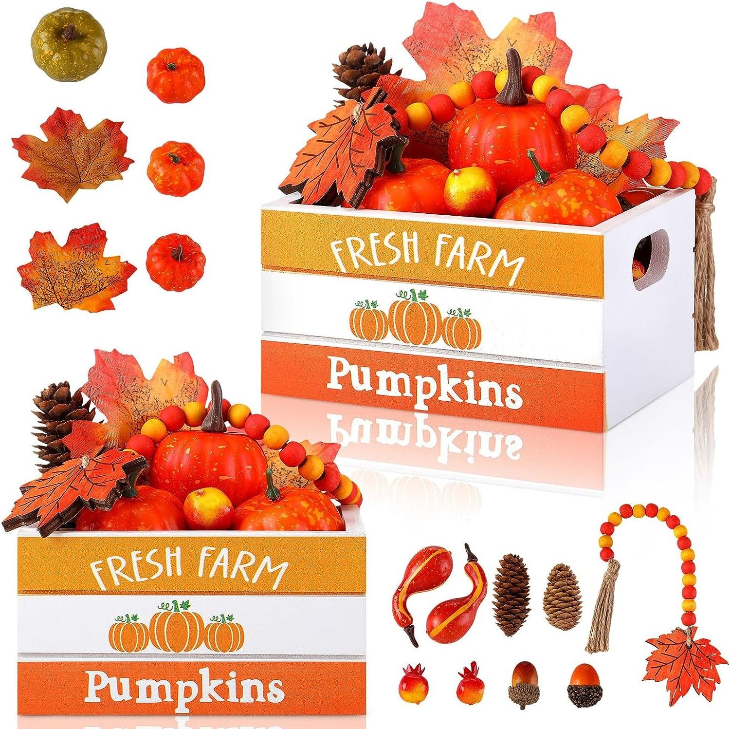 Thanksgiving Mini Wood Crate Autumn Tiered Tray Decor Farmhouse Fall Kitchen Decorations Box