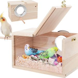 Bird Nest Breeding Box with Perch Wood Bird Cage House for Cockatiel Lovebirds Budgie Finch Parrotlets Canary