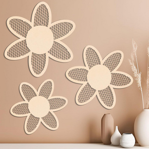 Boho Daisy Wall Decor 3 Pieces Large Wooden Rattan Flower Wall Hanging Art Boho Nursery Decor