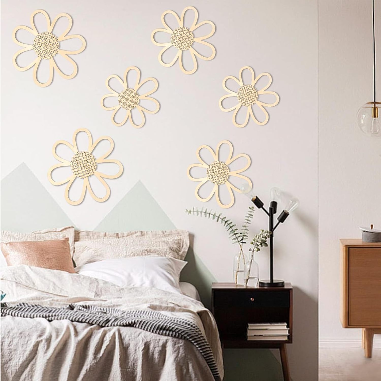 Daisy Wall Decor Wood Boho Daisy Hanging Wall Art Flower Signs Natural Rattan Daisy Flowers Room Decor