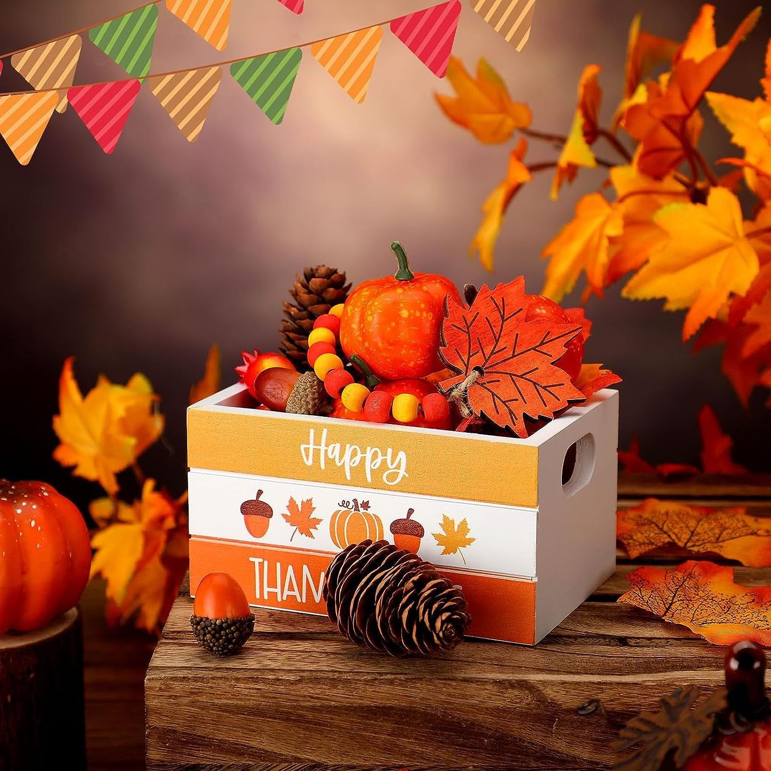 Thanksgiving Mini Wood Crate Autumn Tiered Tray Decor Farmhouse Fall Kitchen Decorations Box