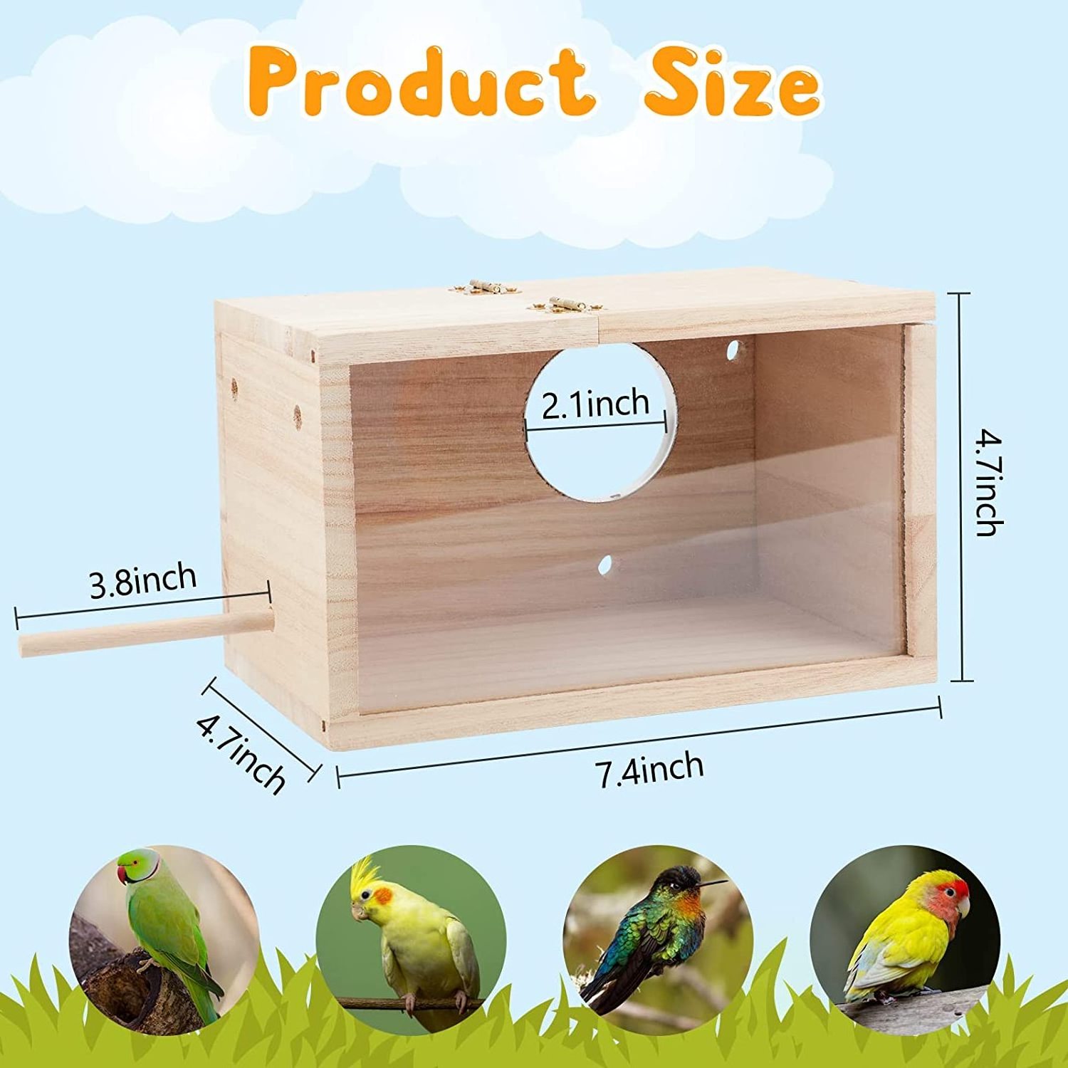 Bird Nest Breeding Box with Perch Wood Bird Cage House for Cockatiel Lovebirds Budgie Finch Parrotlets Canary