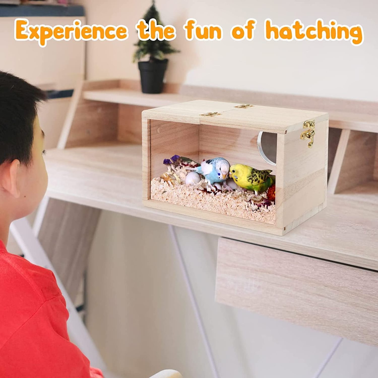 Bird Nest Breeding Box with Perch Wood Bird Cage House for Cockatiel Lovebirds Budgie Finch Parrotlets Canary