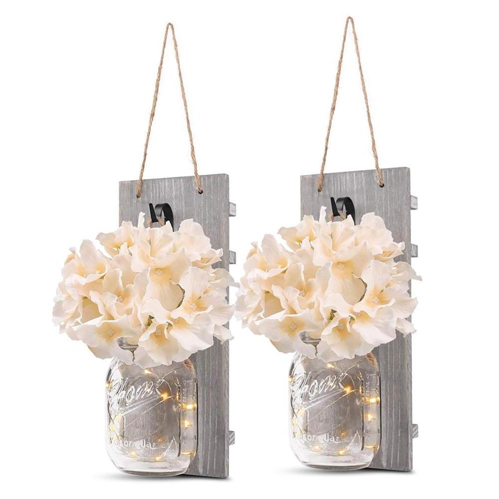 Rustic Wall Sconces LED Fairy Lights & Flowers Mason Jar Home Wall Decor