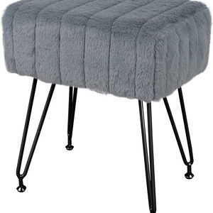 Luxury Ottoman Faux Fur Vanity Stool Chair Vanity Stool for Vanity Desk Rectangle Ottoman Footrest with Metal Legs