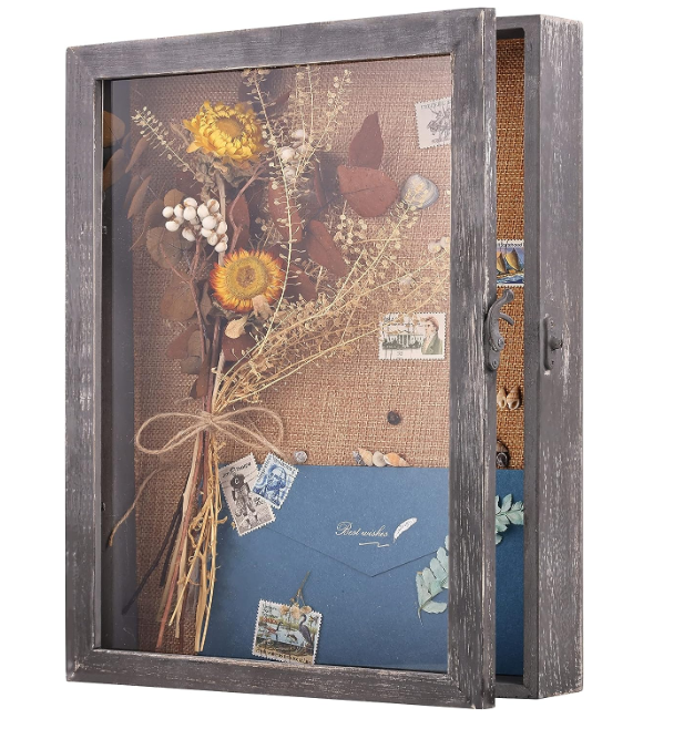 Antique 11 x 14 Shadow Box Frame Display Case Picture Frame with Linen Lined Back for Memorabilia Medals Photos Memory Box