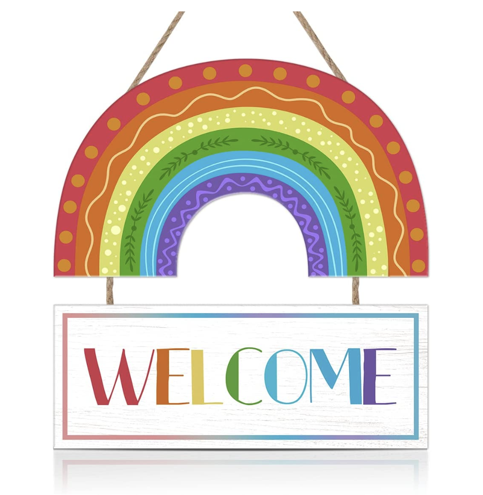 Boho Rainbow Wall Decor Rainbow Welcome Wooden Hanging Door Sign For Kids Bedroom Playroom Classroom Decor