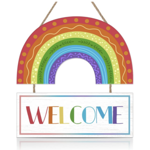 Boho Rainbow Wall Decor Rainbow Welcome Wooden Hanging Door Sign For Kids Bedroom Playroom Classroom Decor