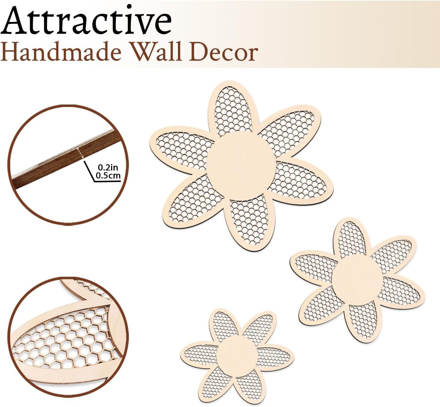 Boho Daisy Wall Decor 3 Pieces Large Wooden Rattan Flower Wall Hanging Art Boho Nursery Decor