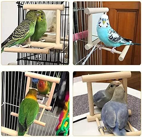 Bird Swing Parrot Cage Toys Swing Hanging Play with Mirror Parakeet Cockatoo Cockatiel Conure Lovebirds Canaries