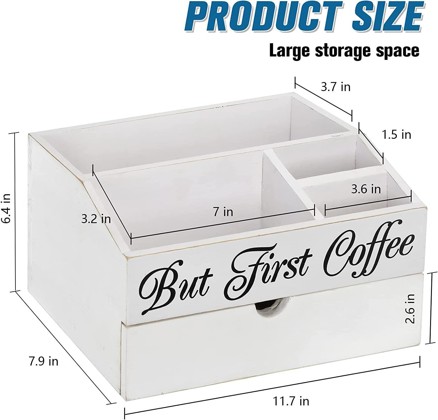 Coffee Station Organizer Wood K Cup Coffee Pods Holder with Drawer Countertop Coffee Bar Accessories Tea Bag Organizer