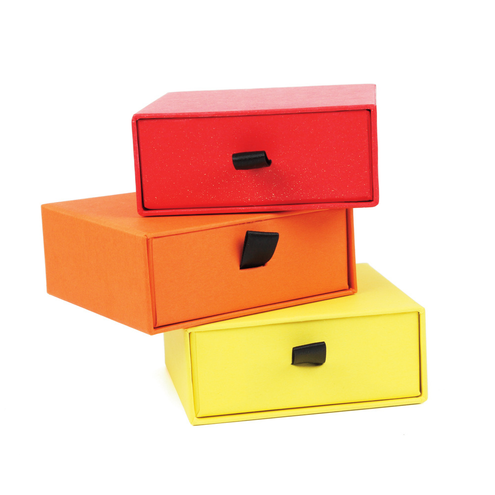 Ready Red Orange Yellow Colorful Rigid Cardboard Slide Out Drawer Jewelry Packaging Box