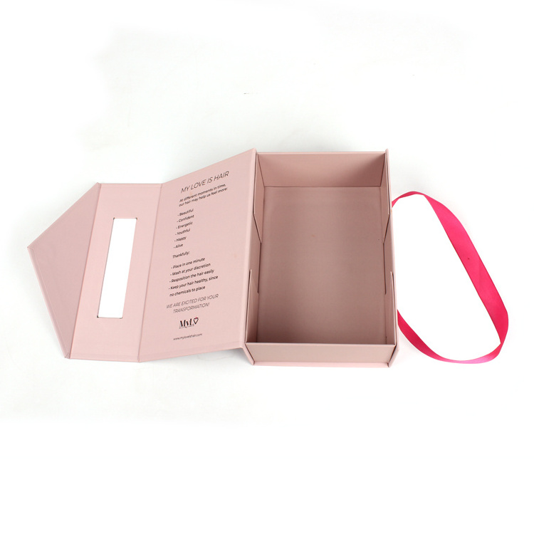 Custom ribbon handle pink rigid paper cardboard packaging magnetic folding  paper mothers day wedding magnetic luxury gift box