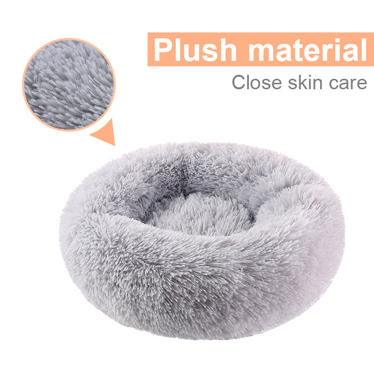 Pet supplies dropshipping agent washable luxury furry round shape large cat pet dog bed soft dog kennel