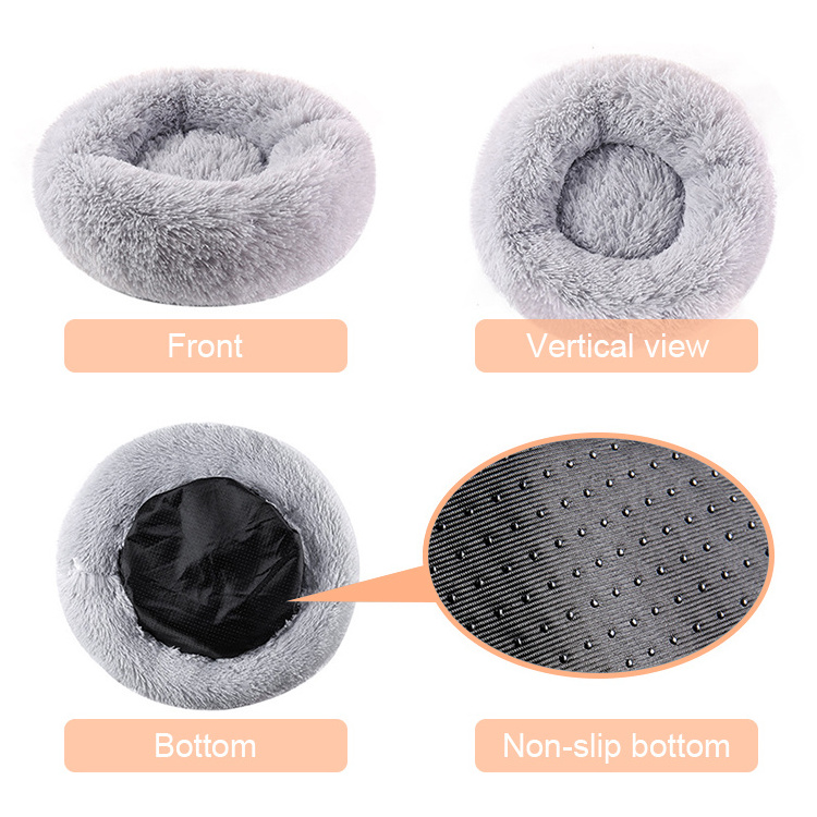 Pet supplies dropshipping agent washable luxury furry round shape large cat pet dog bed soft dog kennel