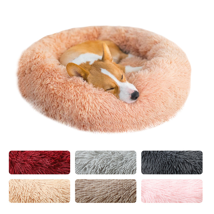 Pet supplies dropshipping agent washable luxury furry round shape large cat pet dog bed soft dog kennel