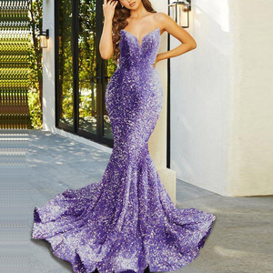 OEM Sequins Strapless Long Prom Party Fishtail Evening Dress