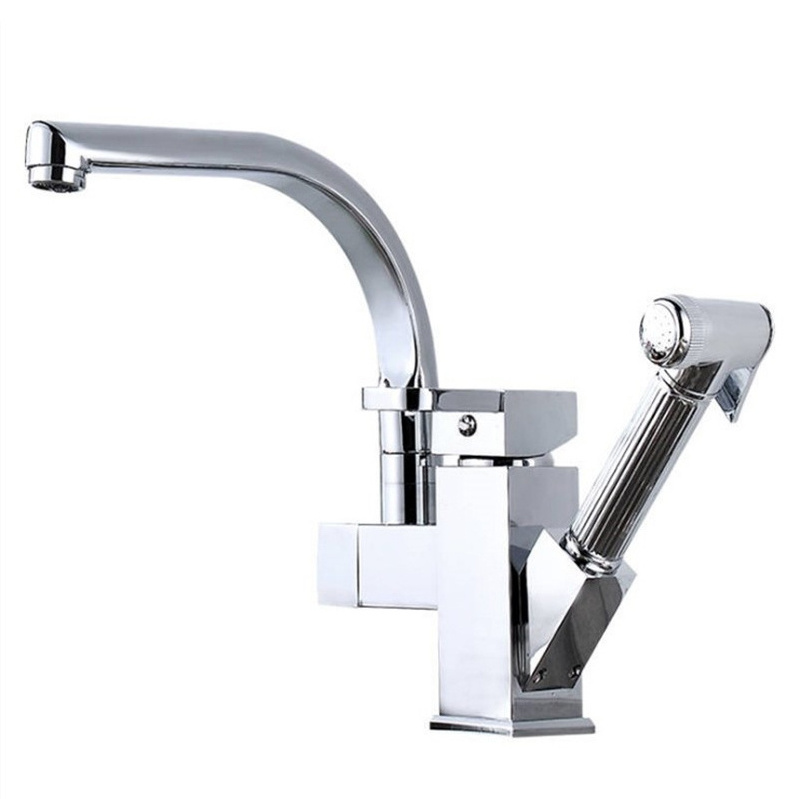 Multifunctional kitchen faucet brass chrome-plated extraction kitchen sink mixing faucet with spray faucet