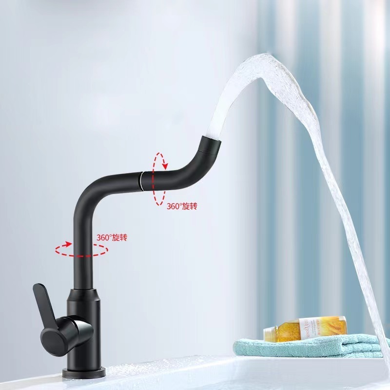 Black stainless steel basin washing hot and cold faucet ball bearing basin faucet faucet