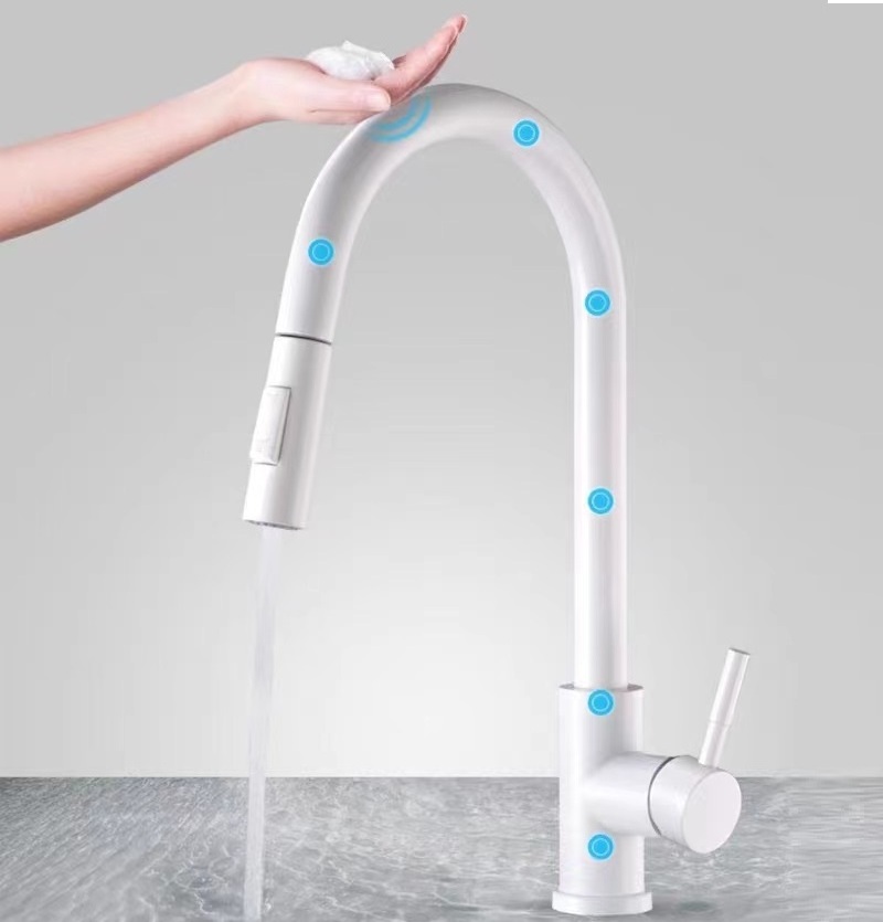 White kitchen faucet pull-out automatic sensor faucet touch sensor kitchen faucet