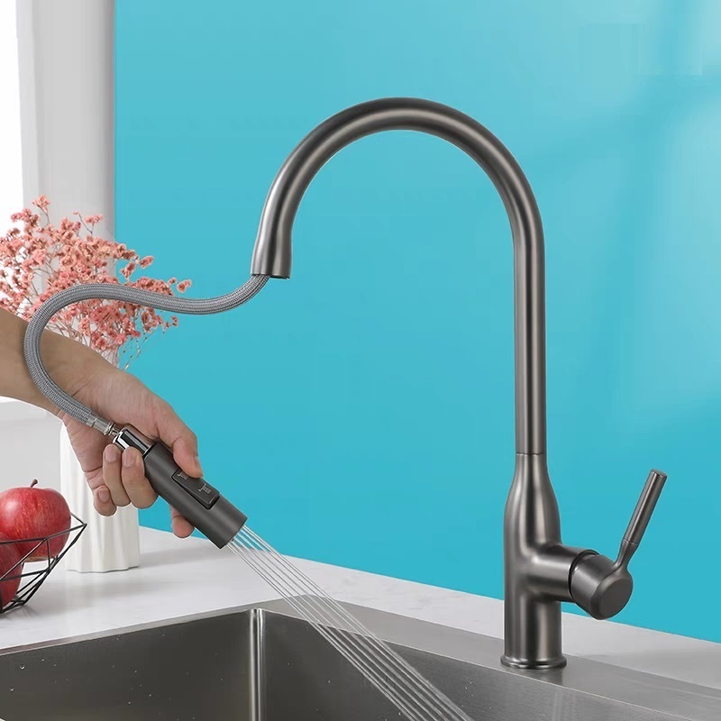 Best selling gun gray faucet kitchen pull faucet pull-out hot and cold faucet