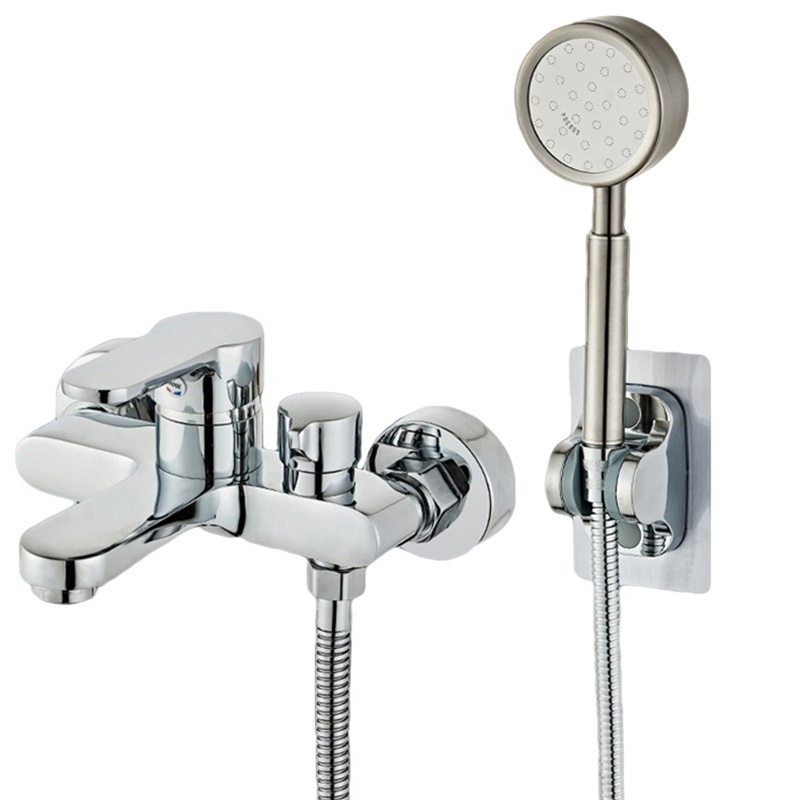 New chrome brass bathtub shower faucet wall mounted bathtub shower mixer with handheld kit